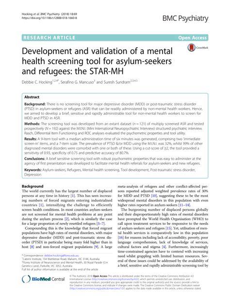 Pdf Development And Validation Of A Mental Health Screening Tool For