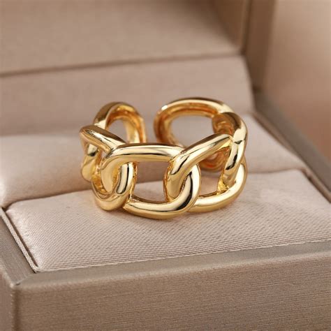 Anillos De Cadena Cl Sicos Para Mujer Anillo De Acero Inoxidable