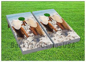 VINYL WRAPS Cornhole Boards DECALS Sexy Women On Beach BagToss Game