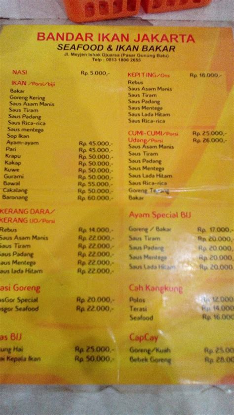 Menu At Bandar Ikan Jakarta Restaurant Bogor Jl Mayjend Ishak