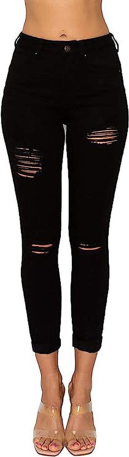 Wax Jean Womens Butt I Love You Push Up High Rise Destructed Capri Jeans Black 5