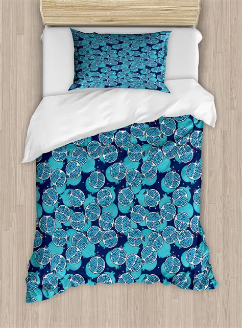 Turquoise Blue Duvet Cover Set Abstract Colored Exotic Pomegranate