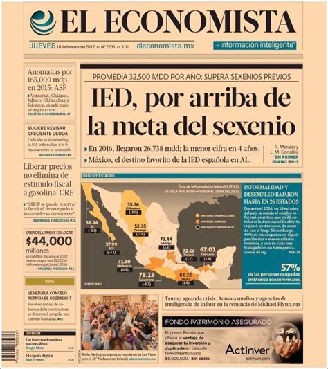 Periódico El Economista México Periódicos De México Edición De Jueves 16 De Febrero De 2017