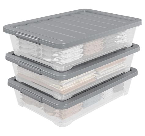 40 Quart Large Plastic Underbed Storage Boxes, Under Bed Storage Containers Plastic, 3 Packs ...