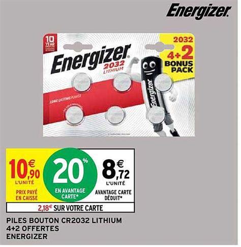 Promo Piles Bouton Cr2032 Lithium 4 2 Offertes Energizer Chez