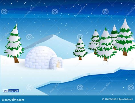 Realistic Igloo Dome Or Igloo Ice House Cartoon Style Or Snow Ice Home