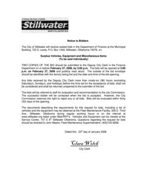 Fillable Online Stillwater List Of Surplus Vehicles And Equipment The