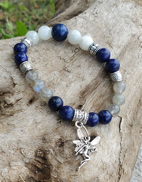 Bracelet Labradorite Pierre De Lune Arc En Ciel Et Lapis Lazuli