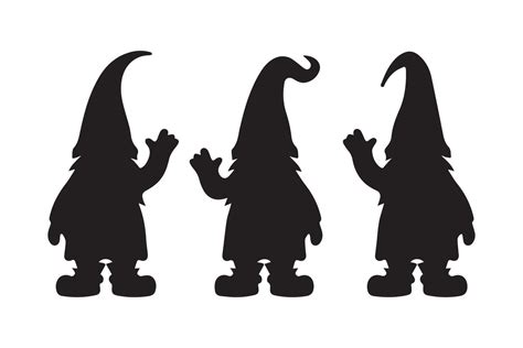 Gnome Christmas silhouette . Black silhouette of a fantasy dwarf ...