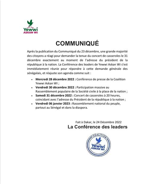 Yewwi Askan Wi On Twitter Communiqu Suite La Publication Du