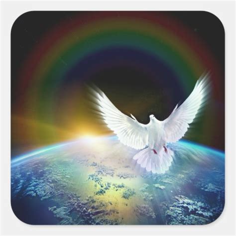 Dove Of Peace Holy Spirit Over Earth With Rainbow Square Sticker Zazzle