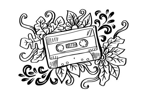 Cassette Doodle Hand Drawing With Floral Graphic By Han Dhini · Creative Fabrica