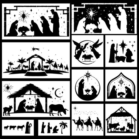 11 Pieces Christmas Nativity Scene Stencils Nativity Of Jesus Stencil