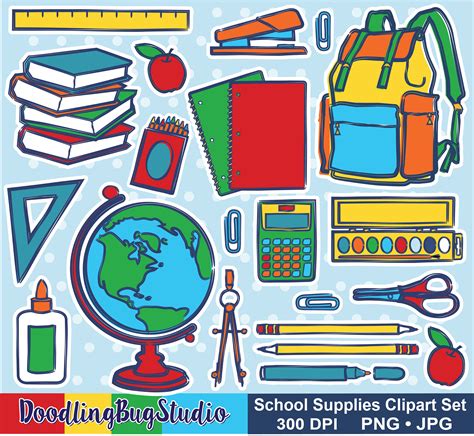 School Supplies Art Bundle, School PNG JPG Clipart, School Supplies Png ...