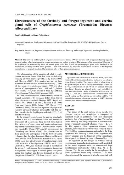 Pdf Ultrastructure Of The Forebody And Foregut Tegument And Folia