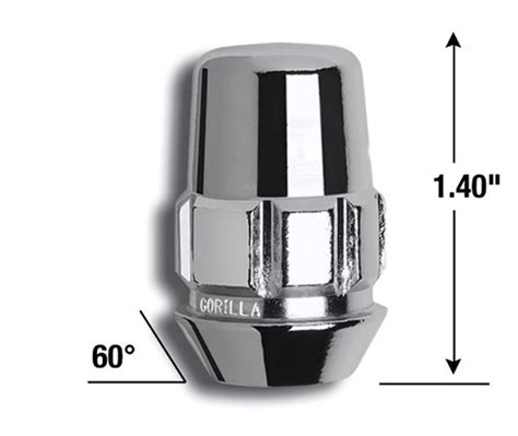 Original Gorilla Lock System Acorn Bulge 1316 Hex 14mm X 150 Thread Size Chrome