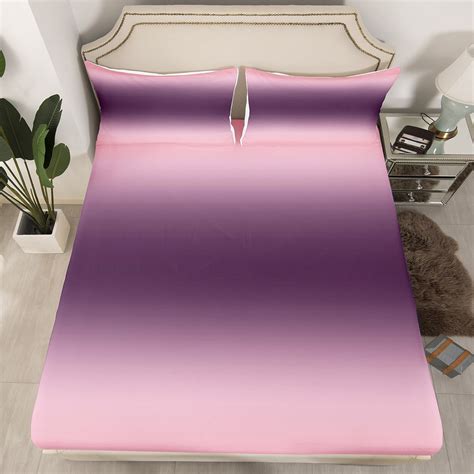 Yst Girls Fitted Sheet Pink And Purple Gradient Bed Sheets Colorful Rainbow Ombre Bedding Set