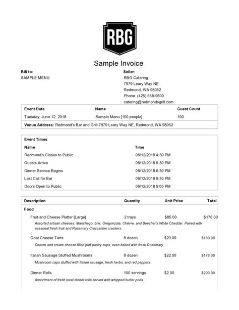 30 Free Catering Invoices Templates Samples