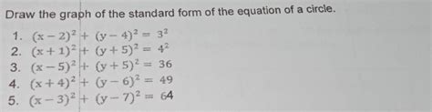 Solved Draw The Graph Of The Standard Form Of The Equation Of A Circle