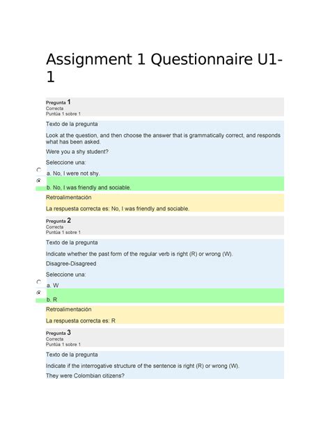 Assignment Questionnaire U Were You A Shy Student Seleccione Una