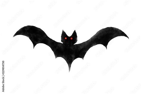 Black bat on white background drawing by watercolor, isolated Stock ...