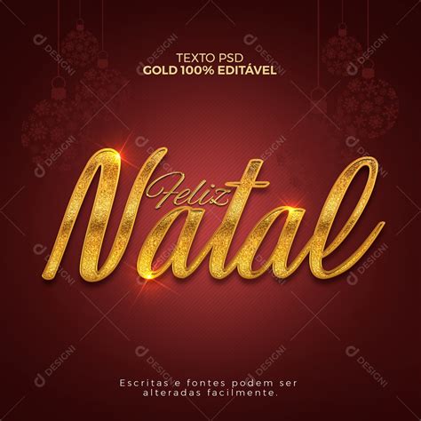 Efeito de Texto 3D Feliz Natal Dourado PSD Editável download Designi