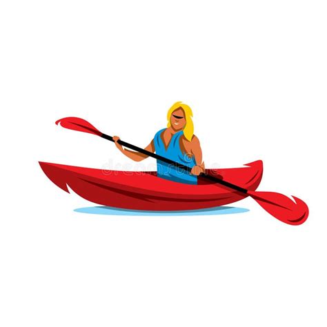 Vector Woman In Canoe Kayaking Cartoon Illustration Stock Vector