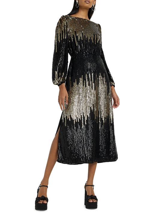 River Island Sequin Long Sleeve Midi Dress In Black Lyst