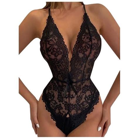 Lingerie Sexy Femme Dentelle Arc Ouvert Entrejambe Tentation Babydoll