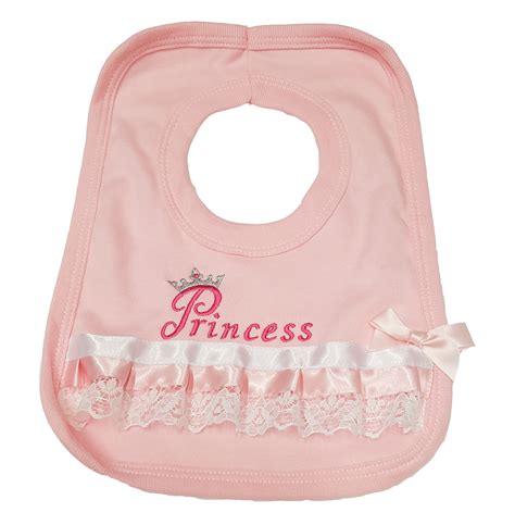 Baby Girls Fancy Pink Princess Bib With Embroidery Ribbon And Lace