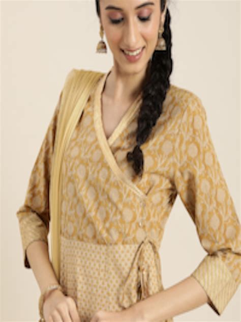 Buy Taavi Women Beige Ethnic Motifs Printed Gold Khari Kurta Kurtas