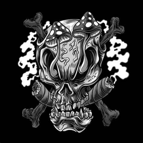 Premium Vector Meltdown Skull Mushroom Illustration In Grayscale Version