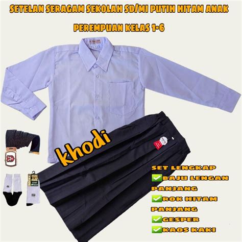 Jual Setelan Seragam Sekolah Sd Mi Anak Perempuan Putih Hitam Baju