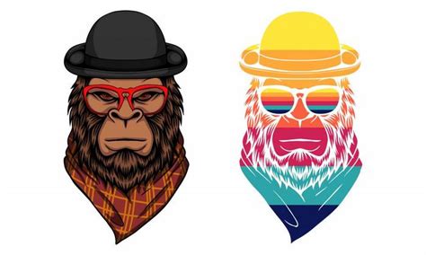 Bigfoot Cool Wearing A Bandana And Circle Hat Eps Png Images Free