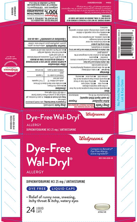 Ndc 0363 6580 22 Wal Dryl Allergy Dye Free Diphenhydramine Hcl Capsule Liquid Filled Oral