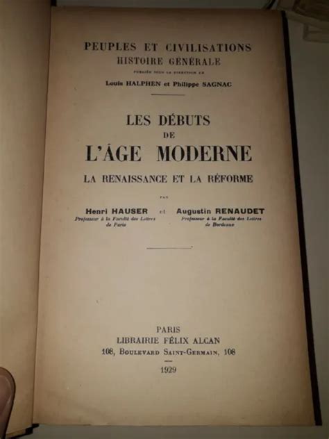 Les D Buts De L Ge Moderne Viii Renaudet Augustin Et Hauser Henri