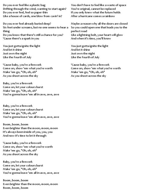 Firework Lyrics Pdf