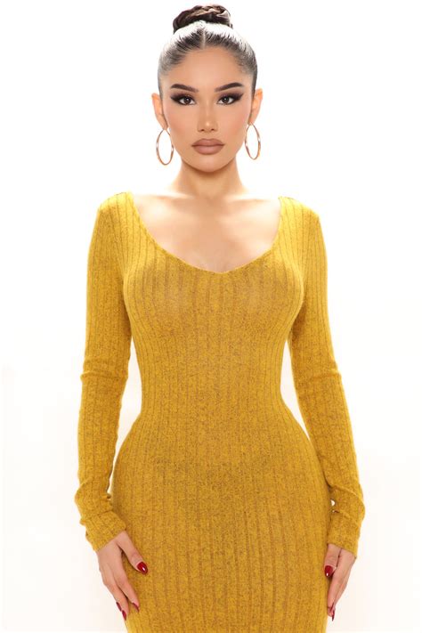 For The Thrill Of It Midi Dress Mustard Fashion Nova