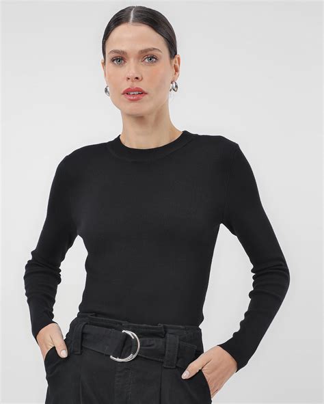 Riachuelo Blusa Feminina Em Tricot Manga Longa Preto Ak By Riachuelo