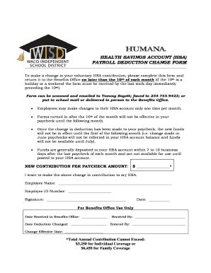 Fillable Online Wacoisd Hsa Payroll Deduction Change Form Waco ISD