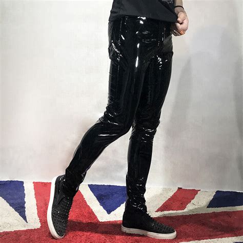 Men Metallic Shiny Wet Look Pants Faux Leather Slim Fitted Leggings