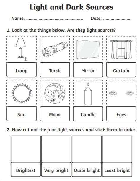 Light Sources Worksheet Pdf Worksheets Library