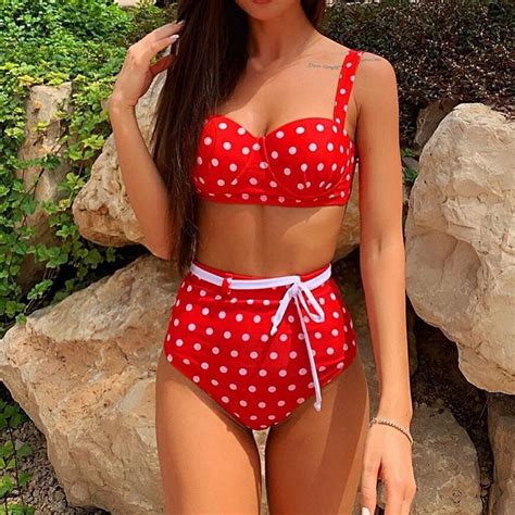 2019 Sexy Bikini De Cintura Alta Mujeres Sexy Estampado De Puntos De