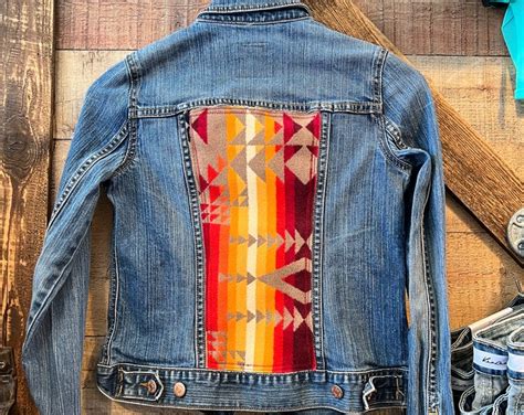 Jean Jacket Cow Girl Jacket Rodeo Jacket Aztec Upcycled Jean Jacket Western Jacket