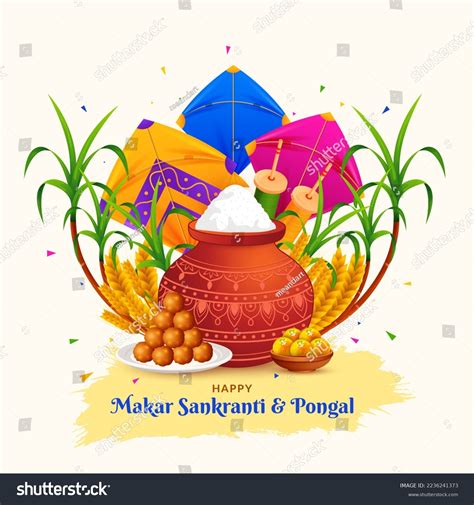 Happy Makar Sankranti Pongal Lohri Uttarayan 库存插图 2236241373 Shutterstock