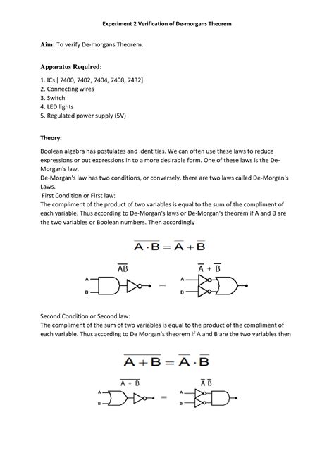 Exp 2 De Morgan Theorem Experiment 2 Verification Of De Morgans