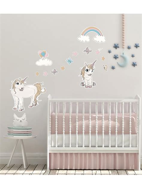 Wallstickers med enhjørning unicorn Fiona og Fluffy Wallstickers