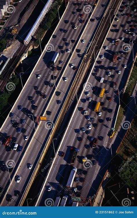 Aerian View Of Interstate Highway During Rush Hour Editorial