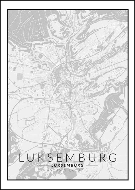 Galeria Plakatu Plakat Luksemburg Mapa Czarno Biała 21x29 7 cm