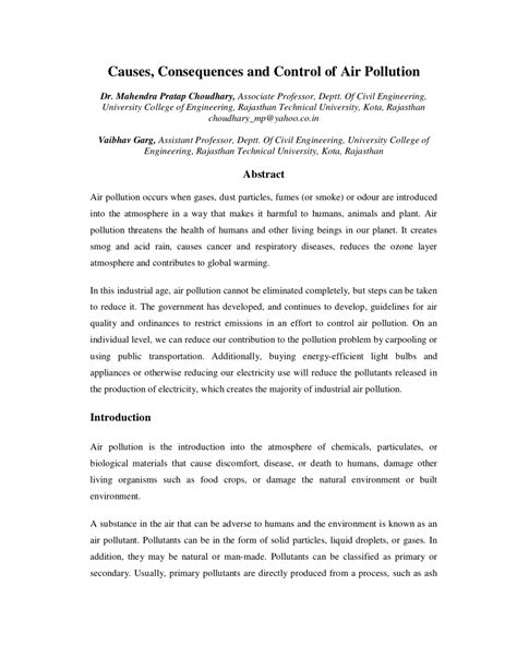 (PDF) Causes, Consequences and Control of Air Pollution